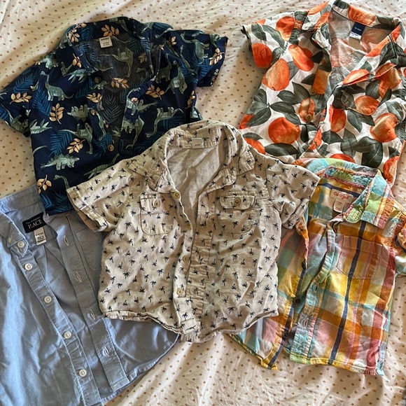 Lot of Toddler Button Down Printed Shirts orange plaid dinosaurs palm trees - Picture 1 of 6